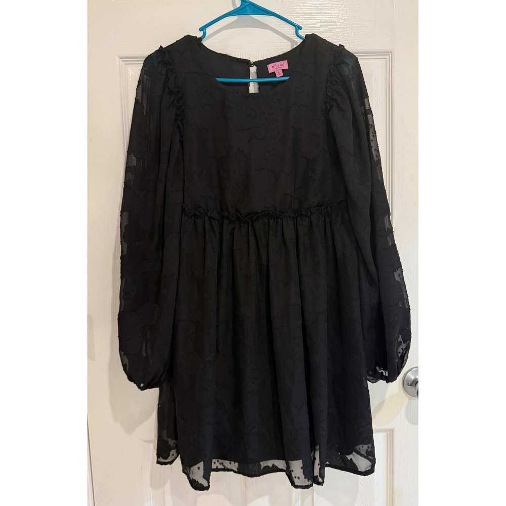 Mi Ami for Francesca's Babydoll Dress Floral Long Sleeve Ruffle Black S